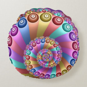 Beautiful Rainbow Colours Abstract Fractal Art Round Cushion