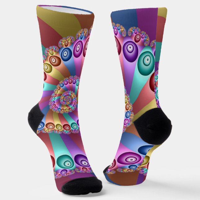 Beautiful Rainbow Colours Abstract Fractal Art Socks (Angled)
