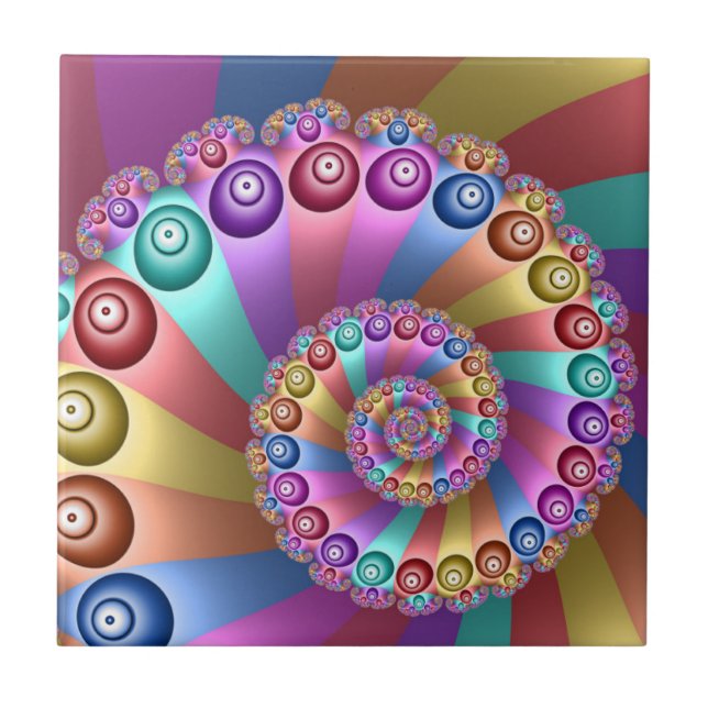 Beautiful Rainbow Colours Abstract Fractal Art Tile (Front)