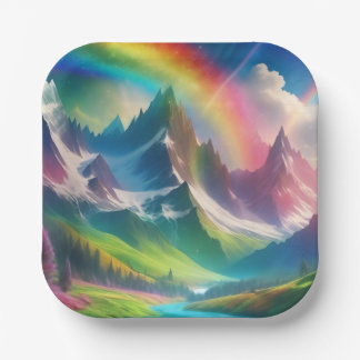 Beautiful Rainbow Fantasy Realm Paper Plate