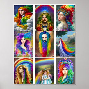 Beautiful Rainbow Hair People portraits fantasy Poster