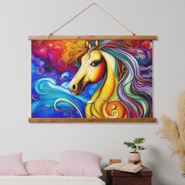 Beautiful Rainbow Horse Portrait Hanging Tapestry (Bedroom)