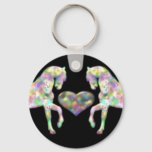 Beautiful Rainbow Horses And Heart Key Ring