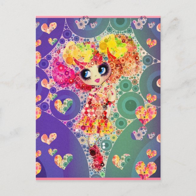 Beautiful Rainbow KAWAII Girl PinkyP Harajuku Postcard (Front)
