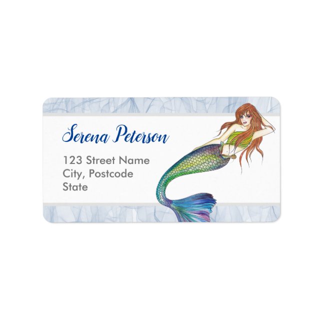 Beautiful Rainbow Mermaid with Ginger Hair Label (Front)