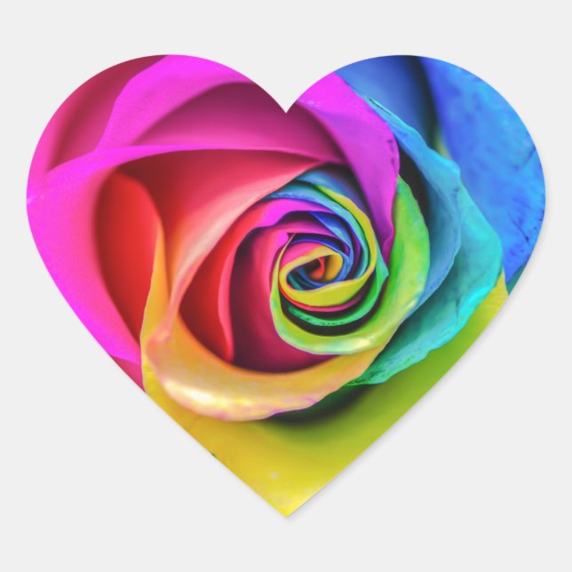 Beautiful Rainbow Rose Flower Heart Sticker (Front)