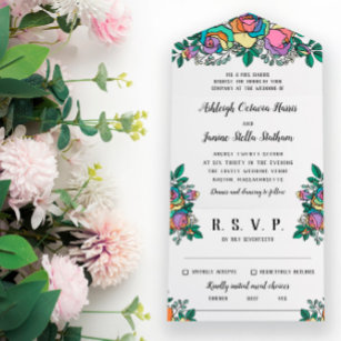 Beautiful Rainbow Roses Floral Wedding All In One Invitation