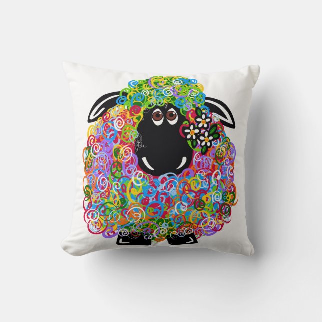 Beautiful Rainbow Sheep Of The Family Cushion (Front)