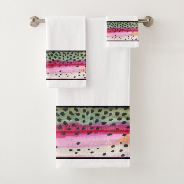Beautiful Rainbow Trout Fly Fishing Angler's Bath Towel Set (Insitu)