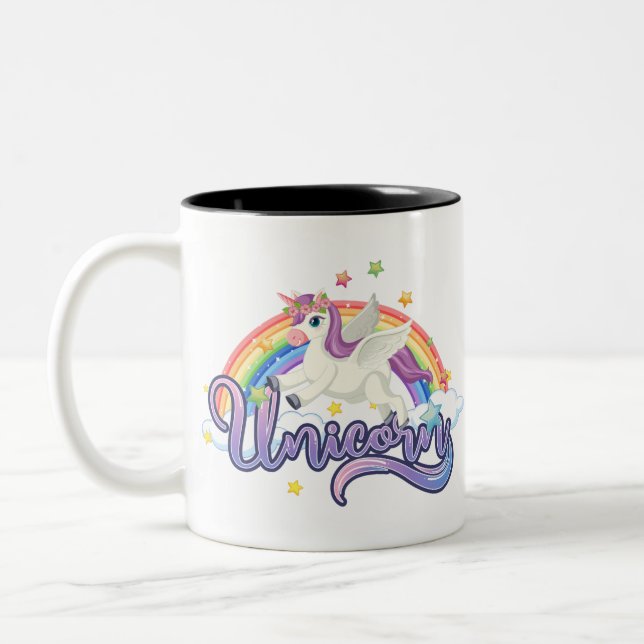 Beautiful Rainbow Unicorn Two-Tone Coffee Mug (Left)