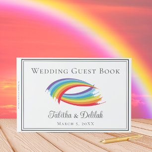 Beautiful Rainbow Waves Personalised LGBT Wedding Guest Book