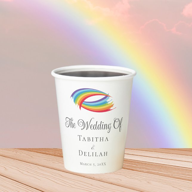 Beautiful Rainbow Waves Personalised Wedding Paper Cups (Creator Uploaded)