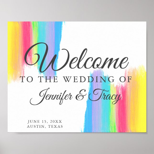 Beautiful Rainbow Wedding Colourful Custom Welcome Poster (Front)