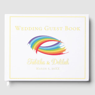 Beautiful Rainbow Wedding Gold Foil Script Guest Book