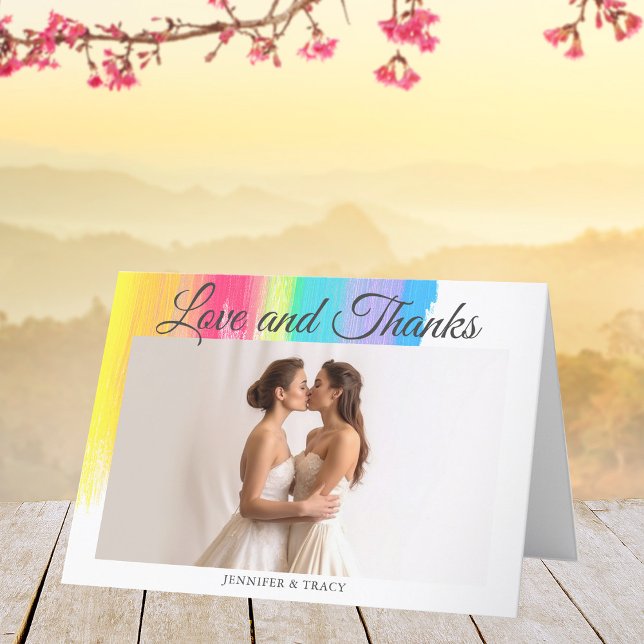 Beautiful Rainbow Wedding LGBTQ Newlywed Photo  Thank You Card (Creator Uploaded)