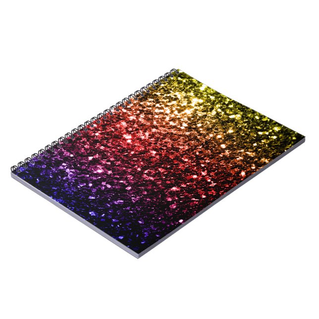 Beautiful rainbow yellow red purple sparkles spiral notebook (Left Side)