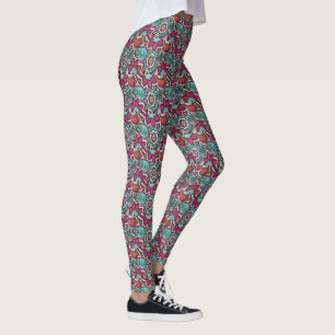 Beautiful Raspberry Rose Teal Yoga Pants Leggings