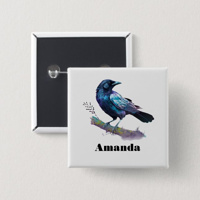 Beautiful Raven on a Tree Branch 15 Cm Square Badge (Front & Back)