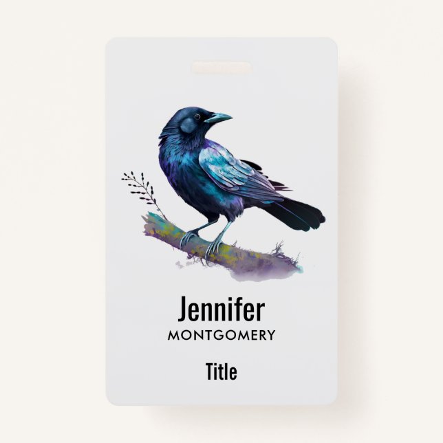 Beautiful Raven on a Tree Branch ID Badge (Front)
