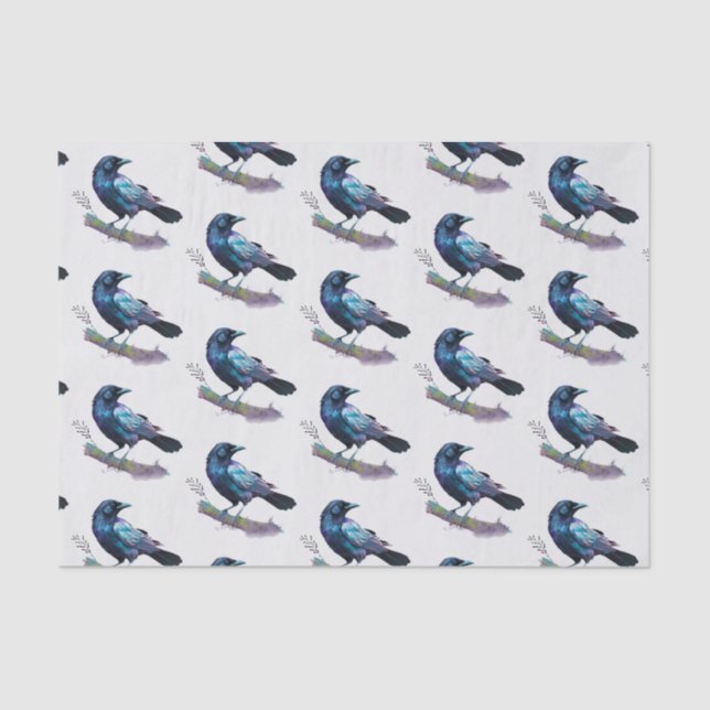 Beautiful Raven on a Tree Branch Tissue Paper (Front)