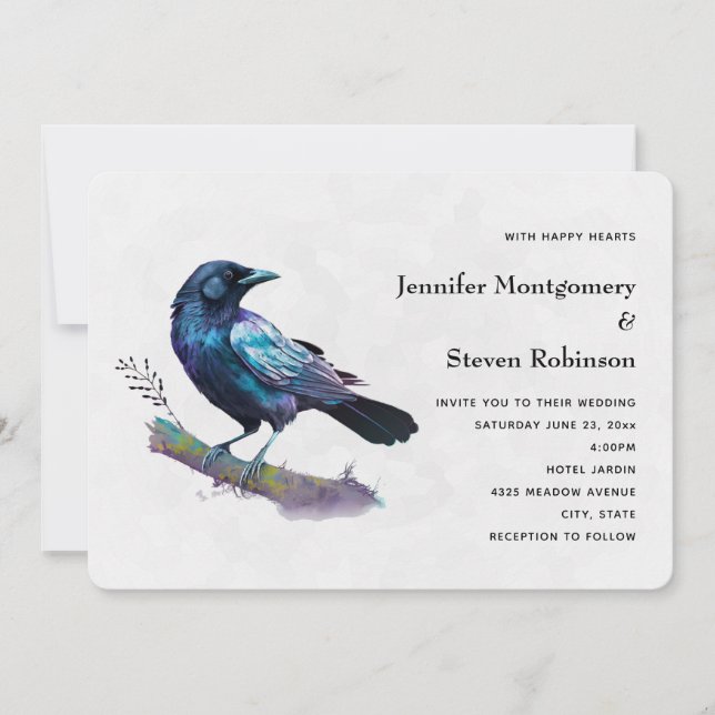 Beautiful Raven on a Tree Branch Wedding Invitation (Front)