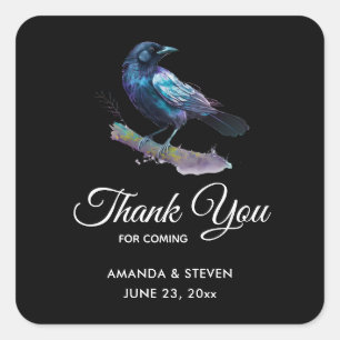 Beautiful Raven on a Tree Branch Wedding Thank You Square Sticker