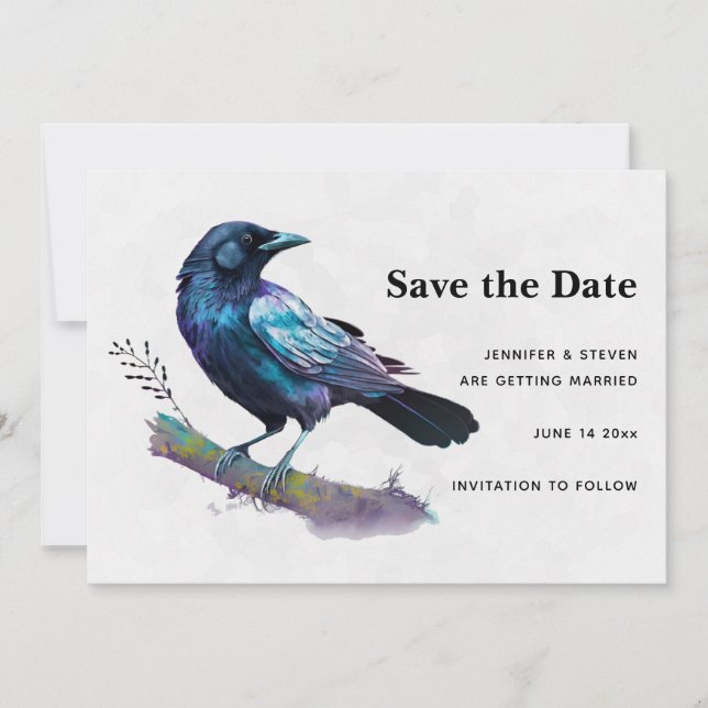 Beautiful Raven sitting on a Branch Save The Date (Front)
