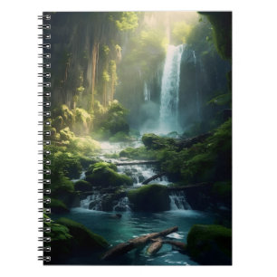 Beautiful Realistic Magical Forest Waterfall Notebook