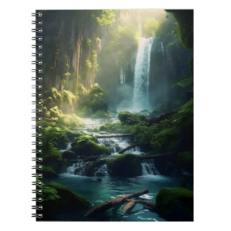 Beautiful Realistic Magical Forest Waterfall Notebook