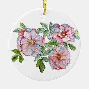 Beautiful realistic watercolor roses. ceramic tree decoration