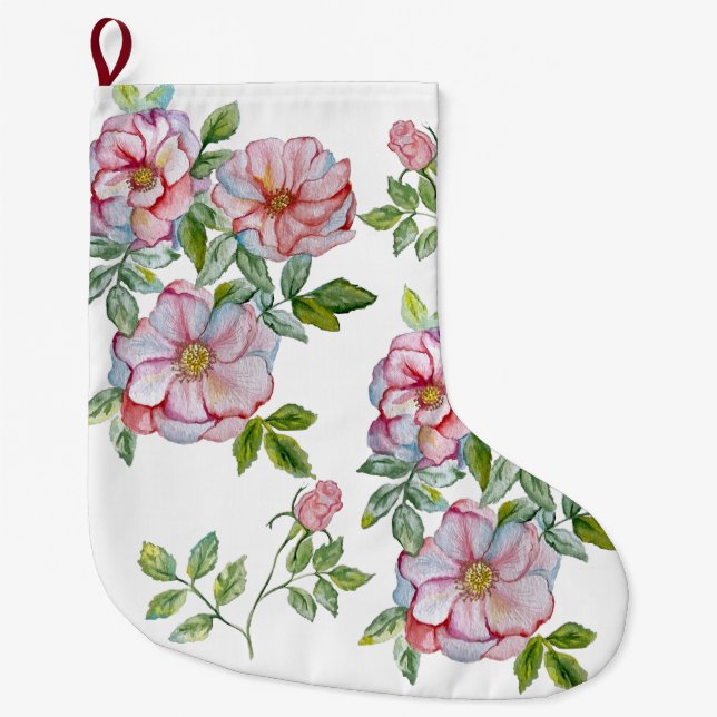Beautiful realistic watercolor roses. large christmas stocking (Front)
