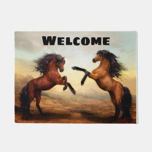 Beautiful Rearing Buckskin and Bay Horses Doormat