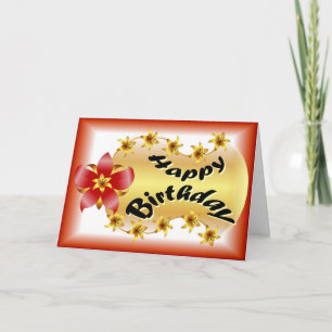 Beautiful red and gold flower in orange birthday card