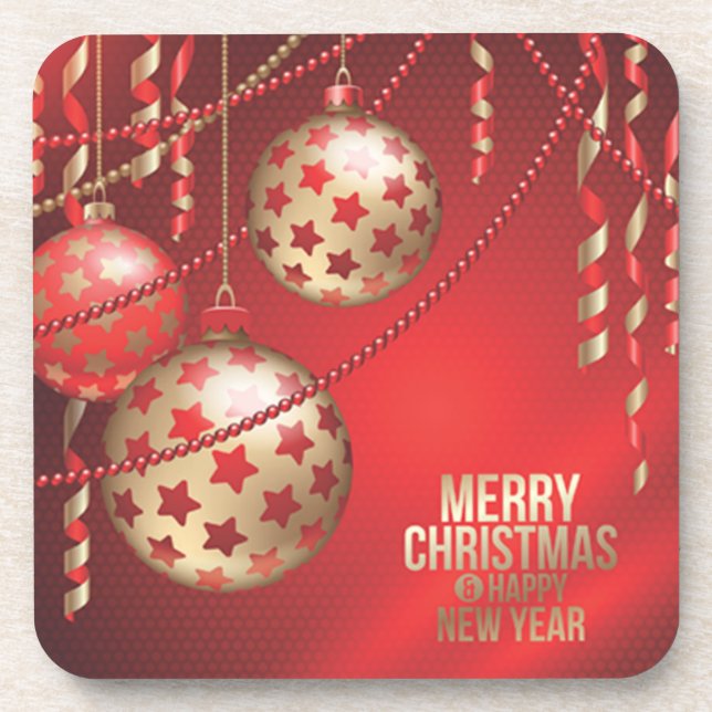 Beautiful Red and Golden Christmas Balls Coaster (Front)