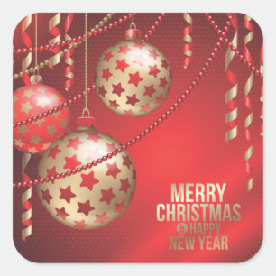 Beautiful Red and Golden Christmas Balls Square Sticker