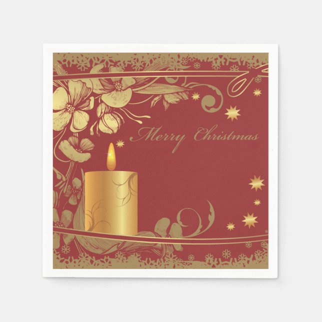 Beautiful Red and Golden Christmas Paper Napkins (Front)