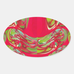 Beautiful Red and Green Texture Color Abstract Art Oval Sticker