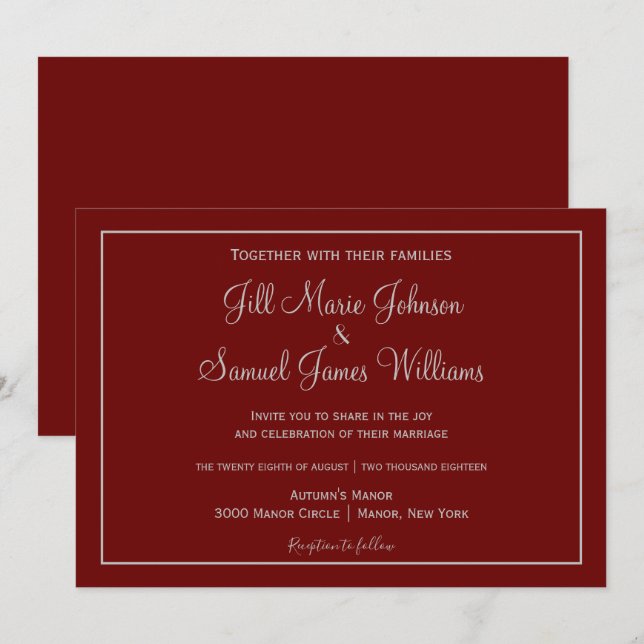 Beautiful Red and Grey Wedding Invitation (Front/Back)