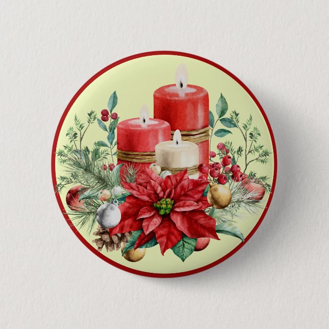 Beautiful Red and White Candles & Poinsettias   6 Cm Round Badge (Front)