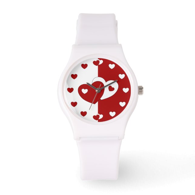 Beautiful Red And White Love Hearts Watch (Front)