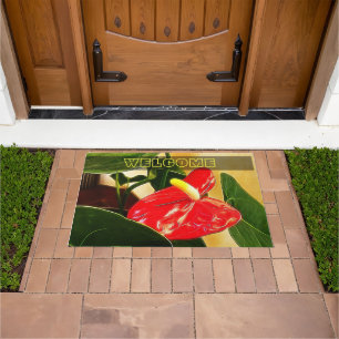 Beautiful Red Anthurium Tropical Flower Photograph Doormat