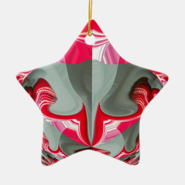 Beautiful Red ash grey geometric motif ART design Ceramic Tree Decoration (Front)