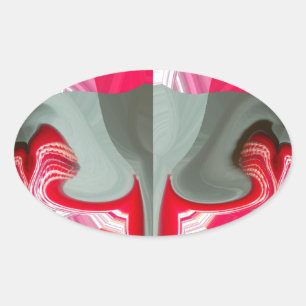 beautiful Red ash grey geometric motif ART design Oval Sticker