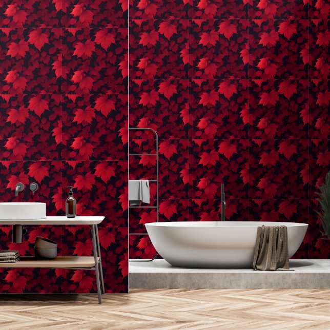 Beautiful Red Autumn Leaves Wallpaper (Bathroom)