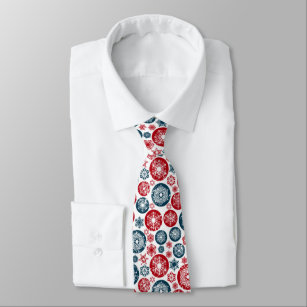 Beautiful Red-Blue Chistmas balls and Snowflakes Tie
