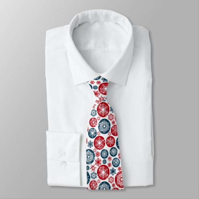 Beautiful Red-Blue Chistmas balls and Snowflakes Tie (Tied)