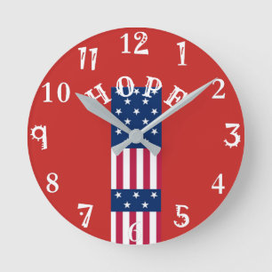 Beautiful Red Blue White Star Time for Hope USA Round Clock