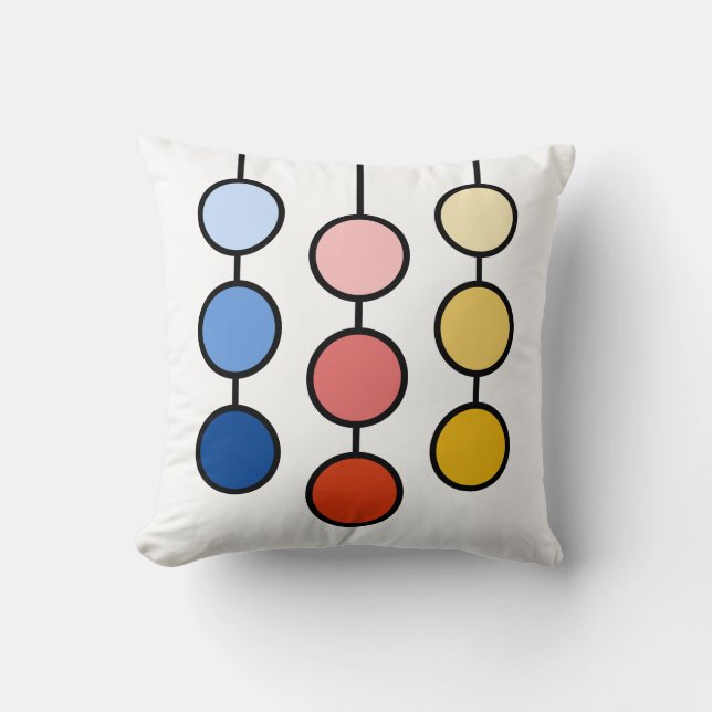 Beautiful Red Blue Yellow Hanging Circles Cushion (Front)