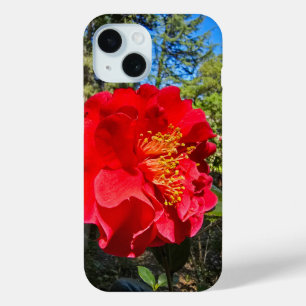 beautiful red Camellia flowers at Descanso Gardens iPhone 15 Case