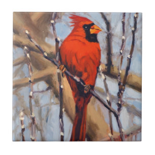 Beautiful Red Cardinal Bird in Bare Tree Tile